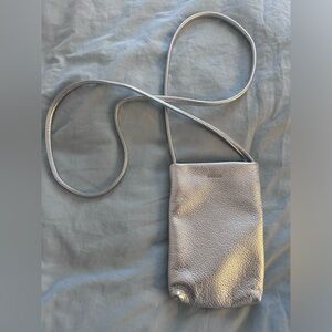 BAGGU Silver Leather Phone Sling Crossbody Case Bag